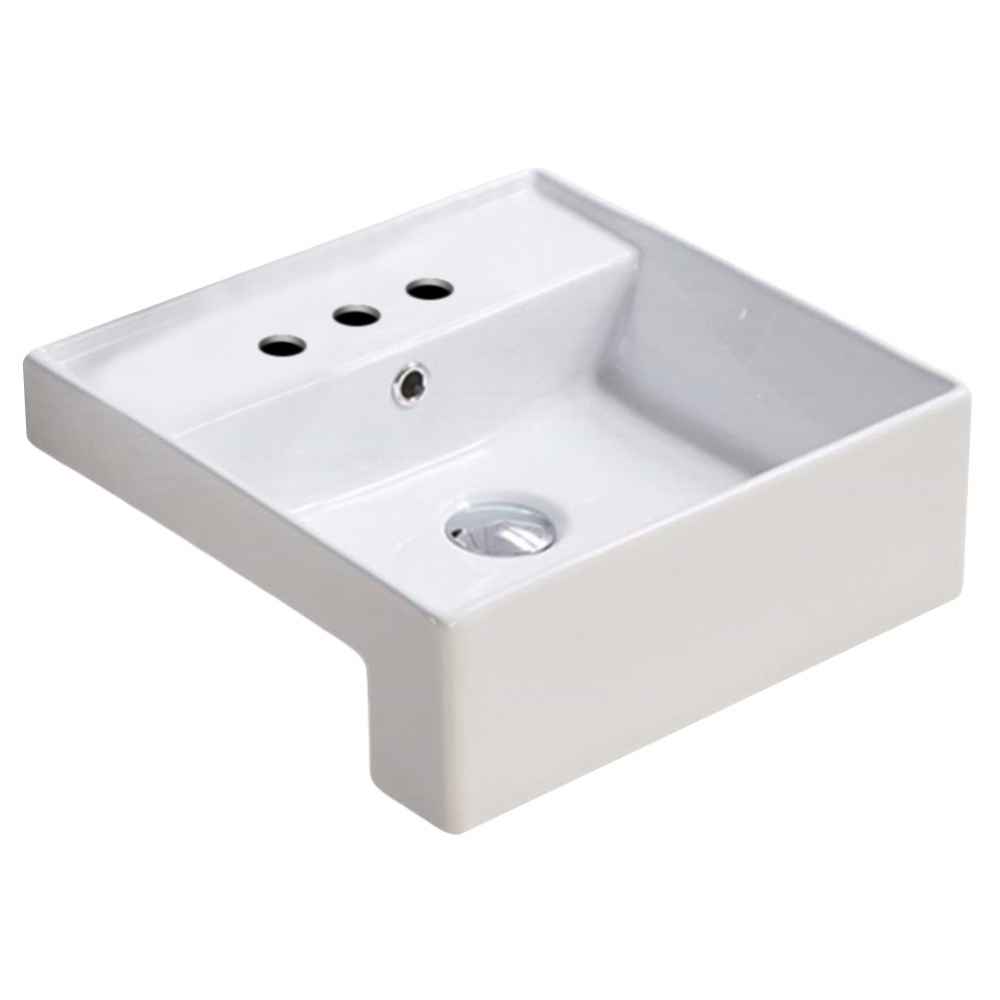 16.14-in. x 16.14-in. Square Bathroom Vessel Sink White Enamel Glaze