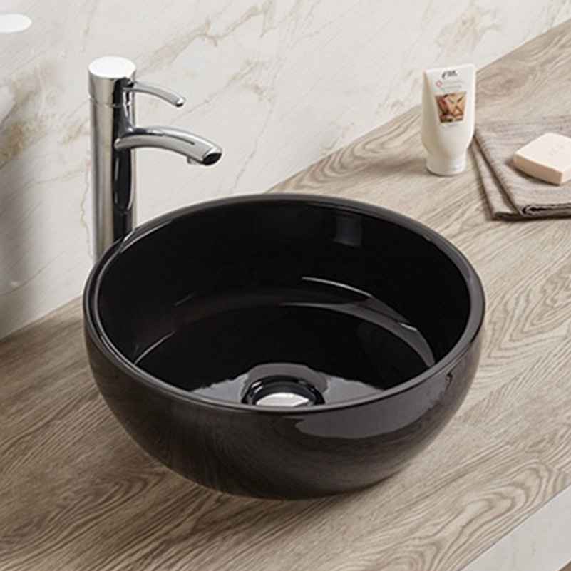 16.14-in. x 16.14-in. Round Bathroom Vessel Sink Black Enamel Glaze