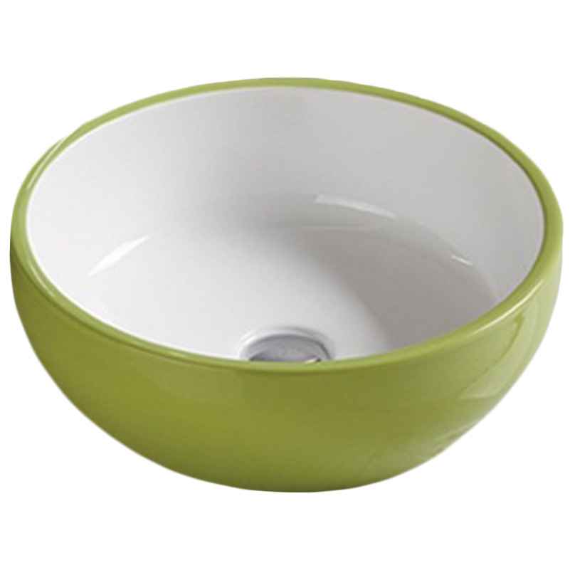 16.14-in. x 16.14-in. Round Bathroom Vessel Sink Olive-White Enamel Glaze