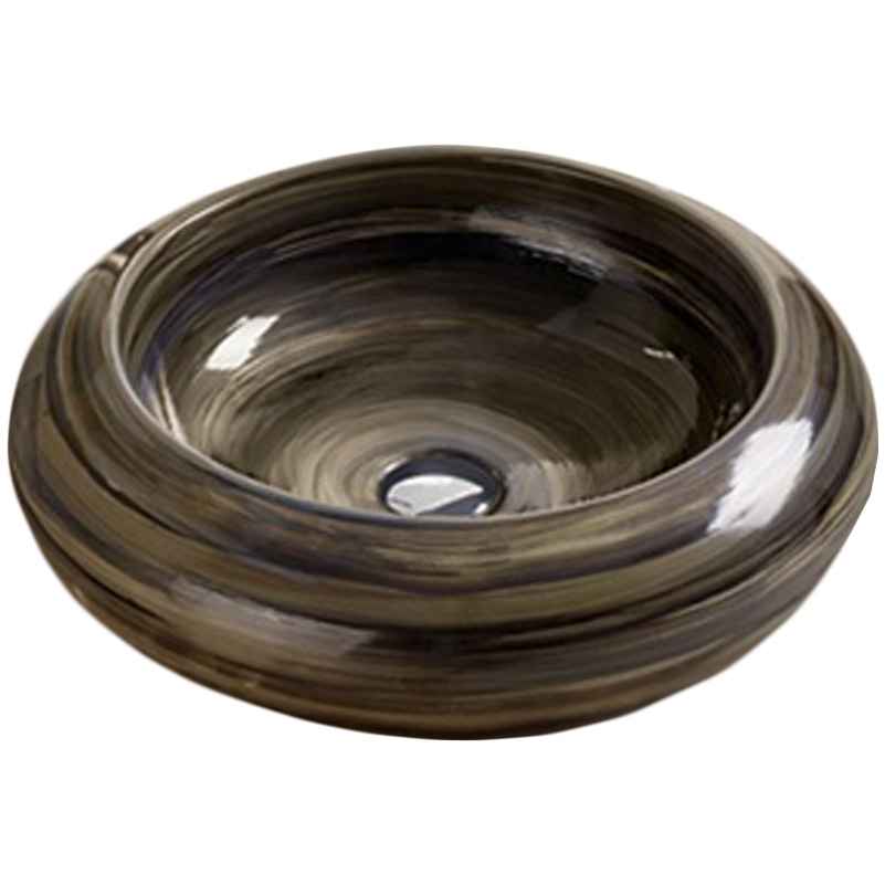 19.3-in. x 19.3-in. Round Bathroom Vessel Sink Black Swirl Enamel Glaze