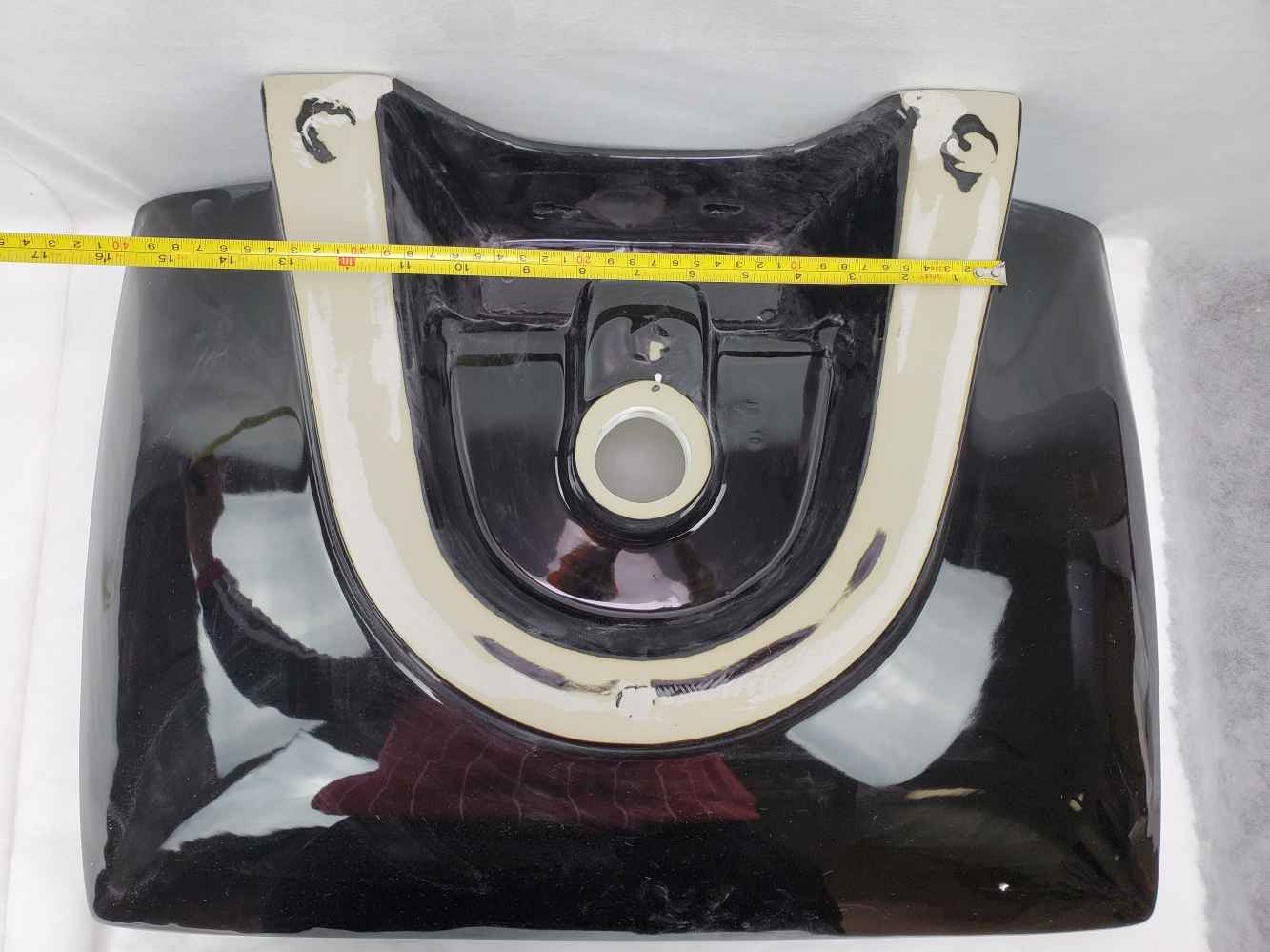 23.8-in. x 17.9-in. Rectangle Bathroom Vessel Sink Black-White Enamel Glaze
