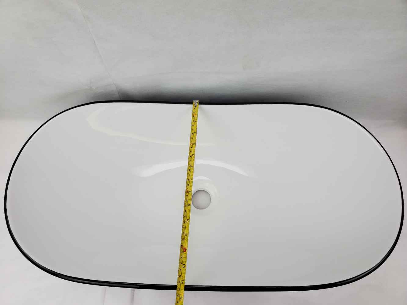 28.5-in. x 14.6-in. Oval Bathroom Vessel Sink Black-White Enamel Glaze