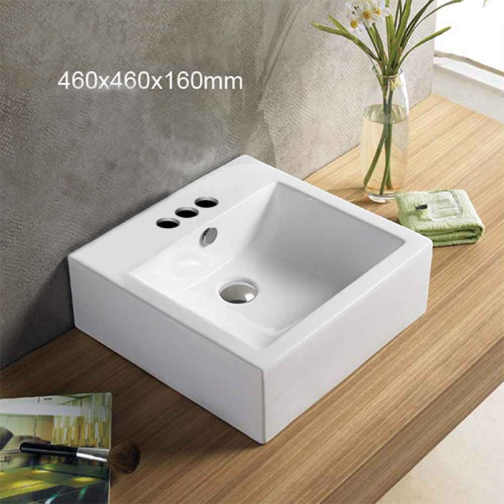 18.1-in. x 18.1-in. Square Bathroom Vessel Sink White Enamel Glaze