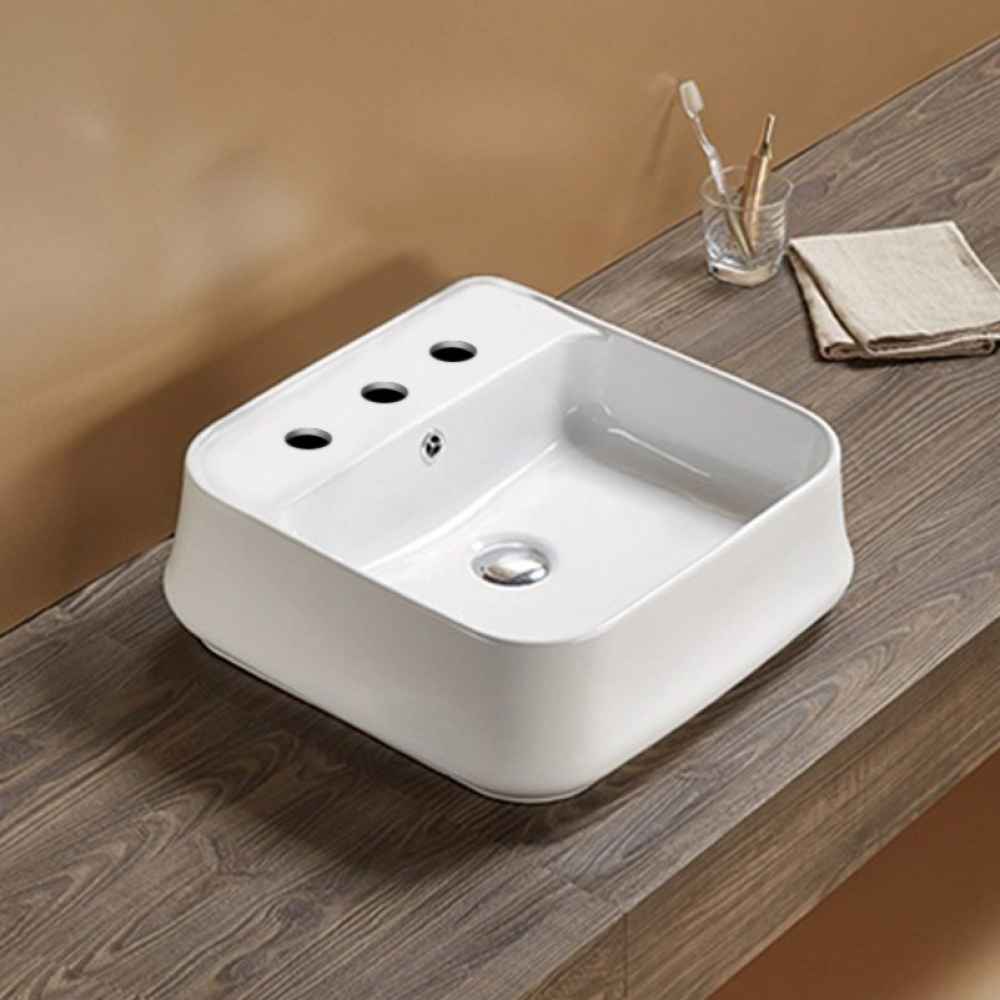 18.31-in. x 17.52-in. Square Bathroom Vessel Sink White Enamel Glaze