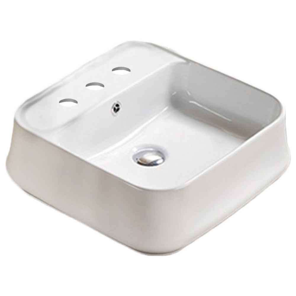 18.31-in. x 17.52-in. Square Bathroom Vessel Sink White Enamel Glaze