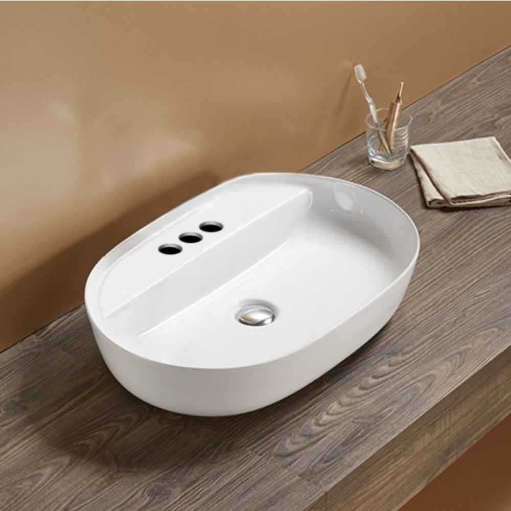 24.41-in. x 16.14-in. Oval Bathroom Vessel Sink White Enamel Glaze