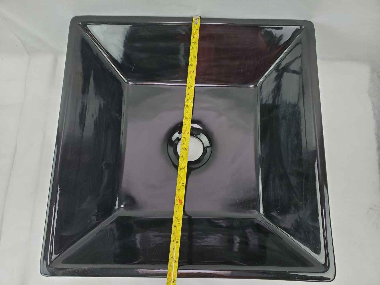 16.1-in. x 16.1-in. Square Bathroom Vessel Sink Black Enamel Glaze
