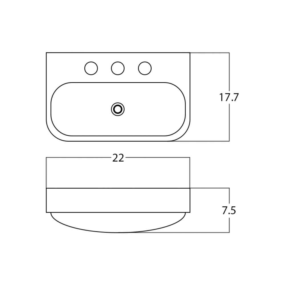 22-in. x 17.7-in. Rectangle Bathroom Vessel Sink White Enamel Glaze