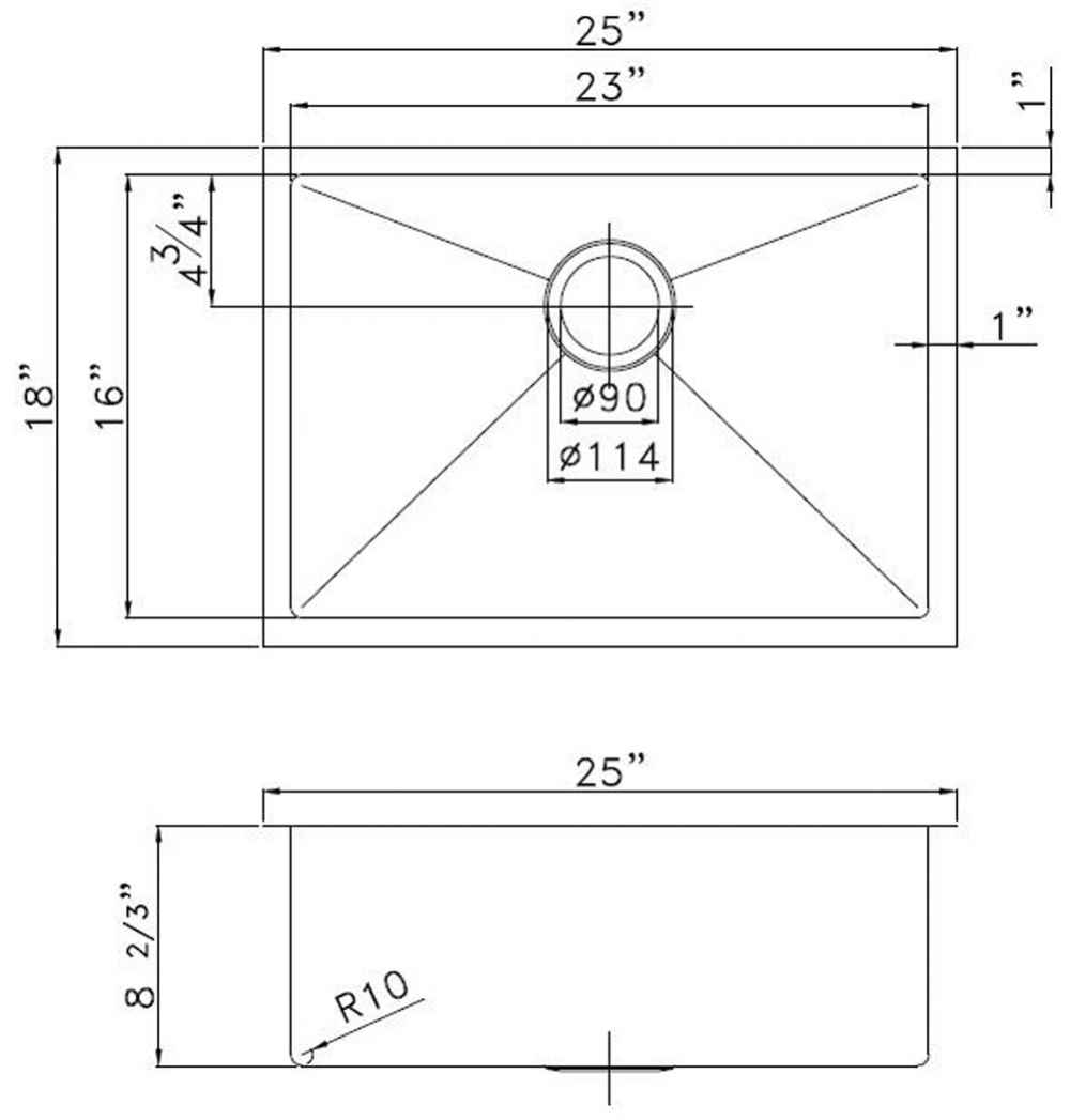 25-in. W CSA Approved Copper Kitchen Sink With 1 Bowl And 16 Gauge