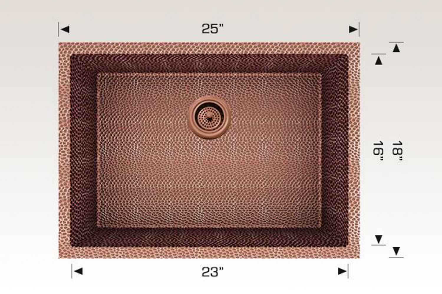 25-in. W CSA Approved Copper Kitchen Sink With 1 Bowl And 16 Gauge