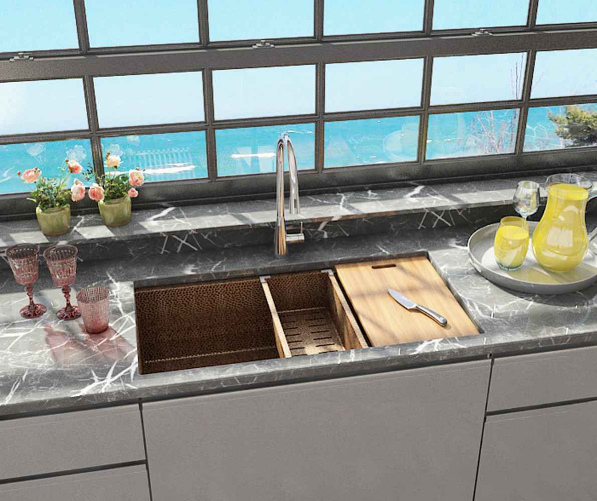 36-in. W CSA Approved Copper Kitchen Sink With 1 Bowl And 16 Gauge