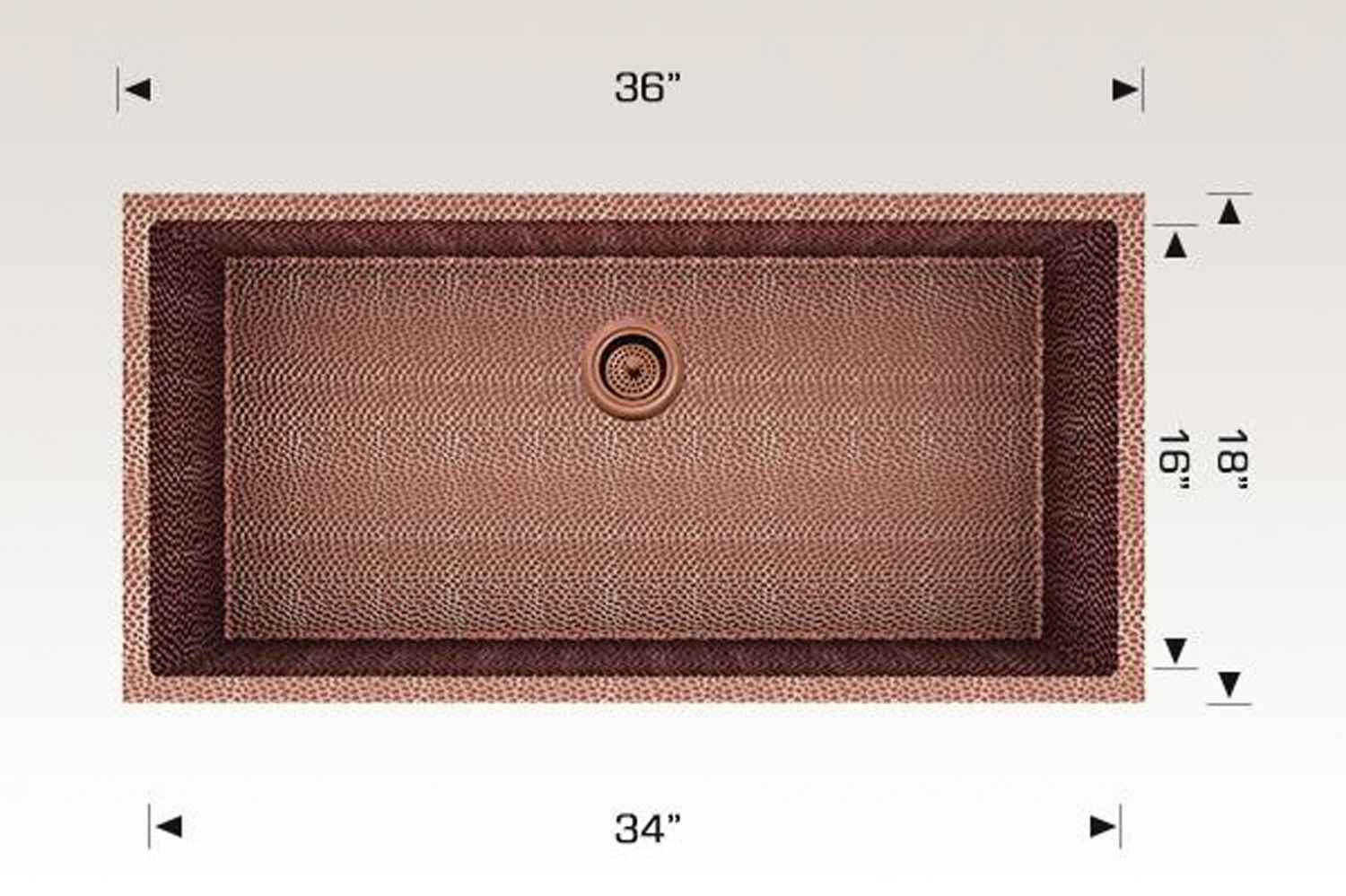 36-in. W CSA Approved Copper Kitchen Sink With 1 Bowl And 16 Gauge