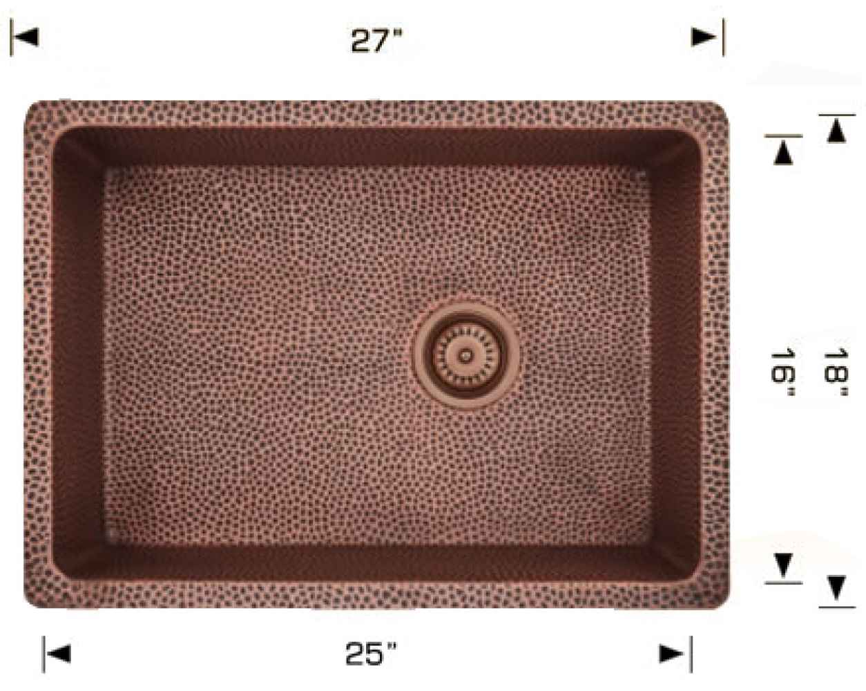 27-in. W CSA Approved Copper Kitchen Sink With 1 Bowl And 16 Gauge
