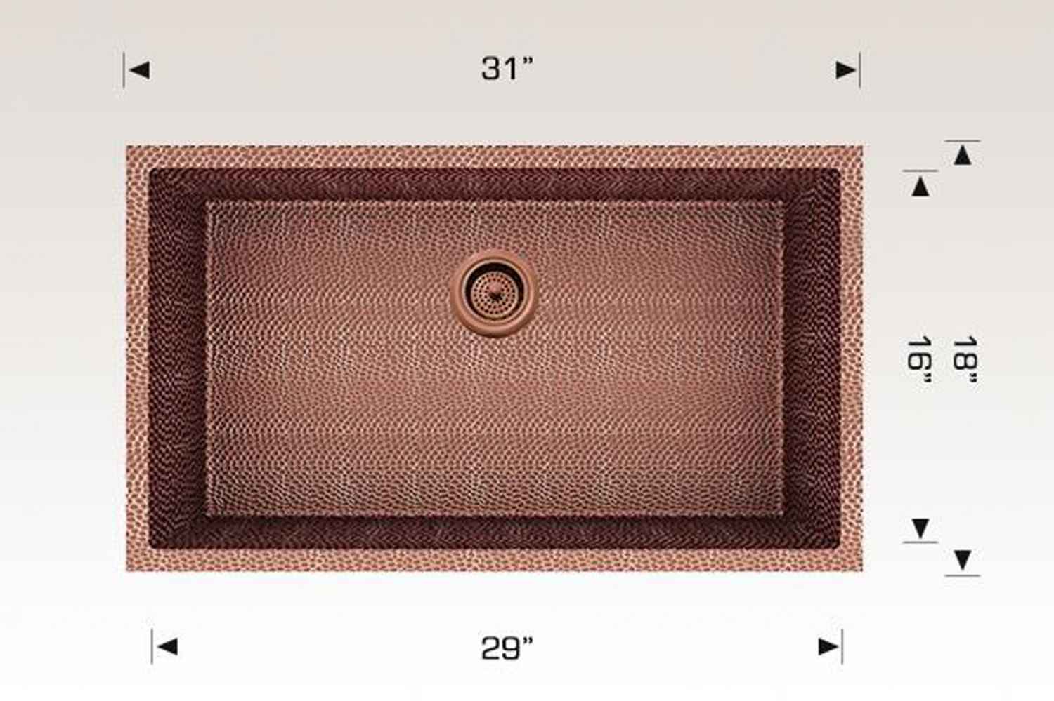 31-in. W CSA Approved Copper Kitchen Sink With 1 Bowl And 16 Gauge