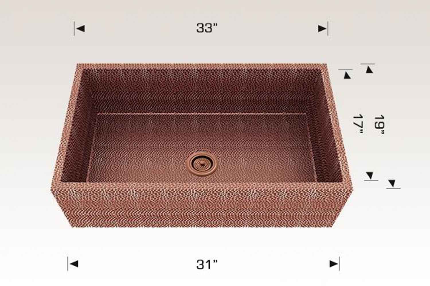 33-in. W CSA Approved Copper Kitchen Sink With 1 Bowl And 16 Gauge