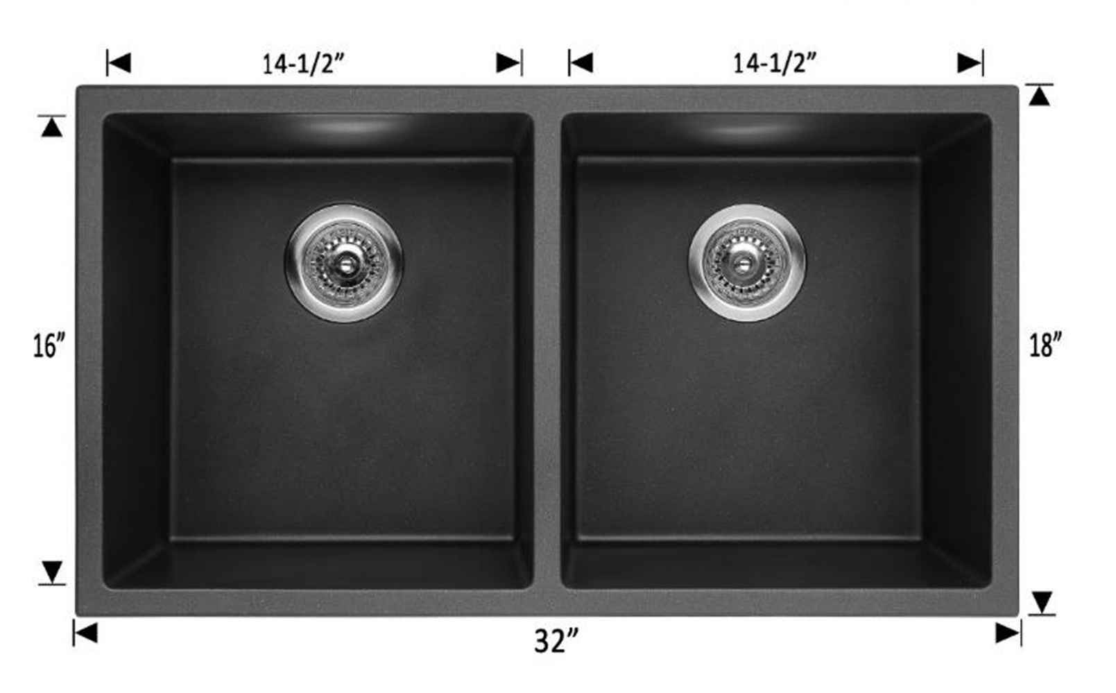32-in. W CSA Approved Black Granite Composite Kitchen Sink With 2 Bowl