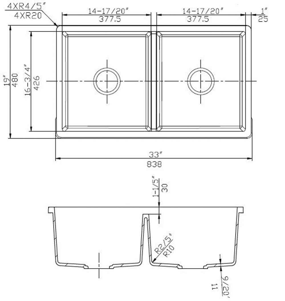 33-in. W CSA Approved Black Granite Composite Kitchen Sink With 2 Bowl
