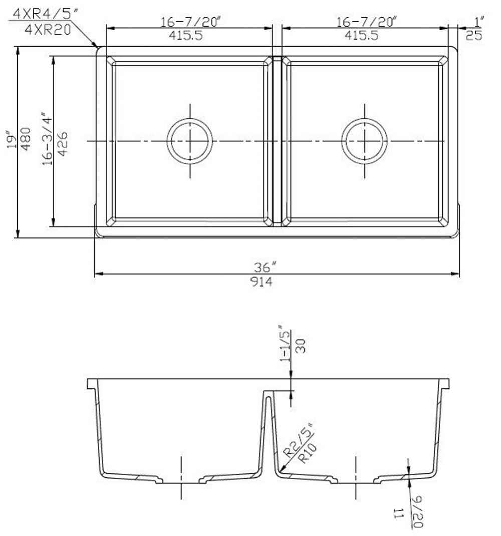 36-in. W CSA Approved Black Granite Composite Kitchen Sink With 2 Bowl