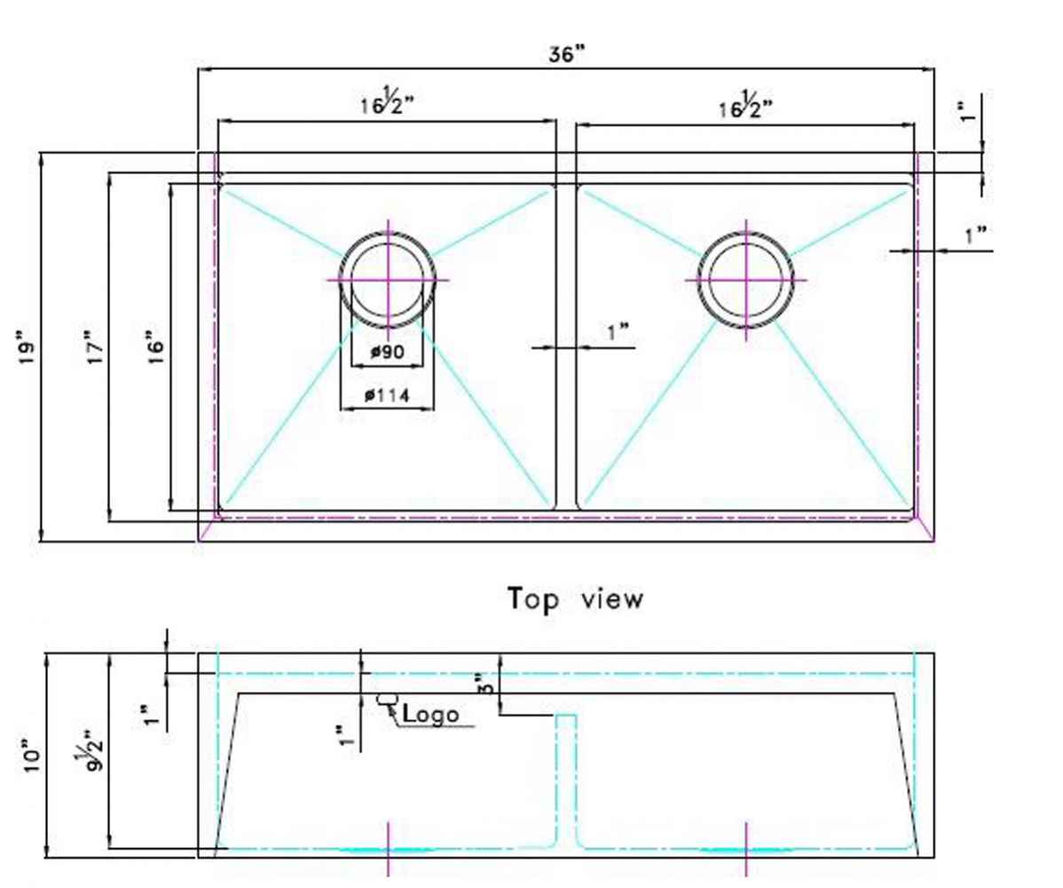 36-in. W CSA Approved Stainless Steel Kitchen Sink With 2 Bowl And 16 Gauge
