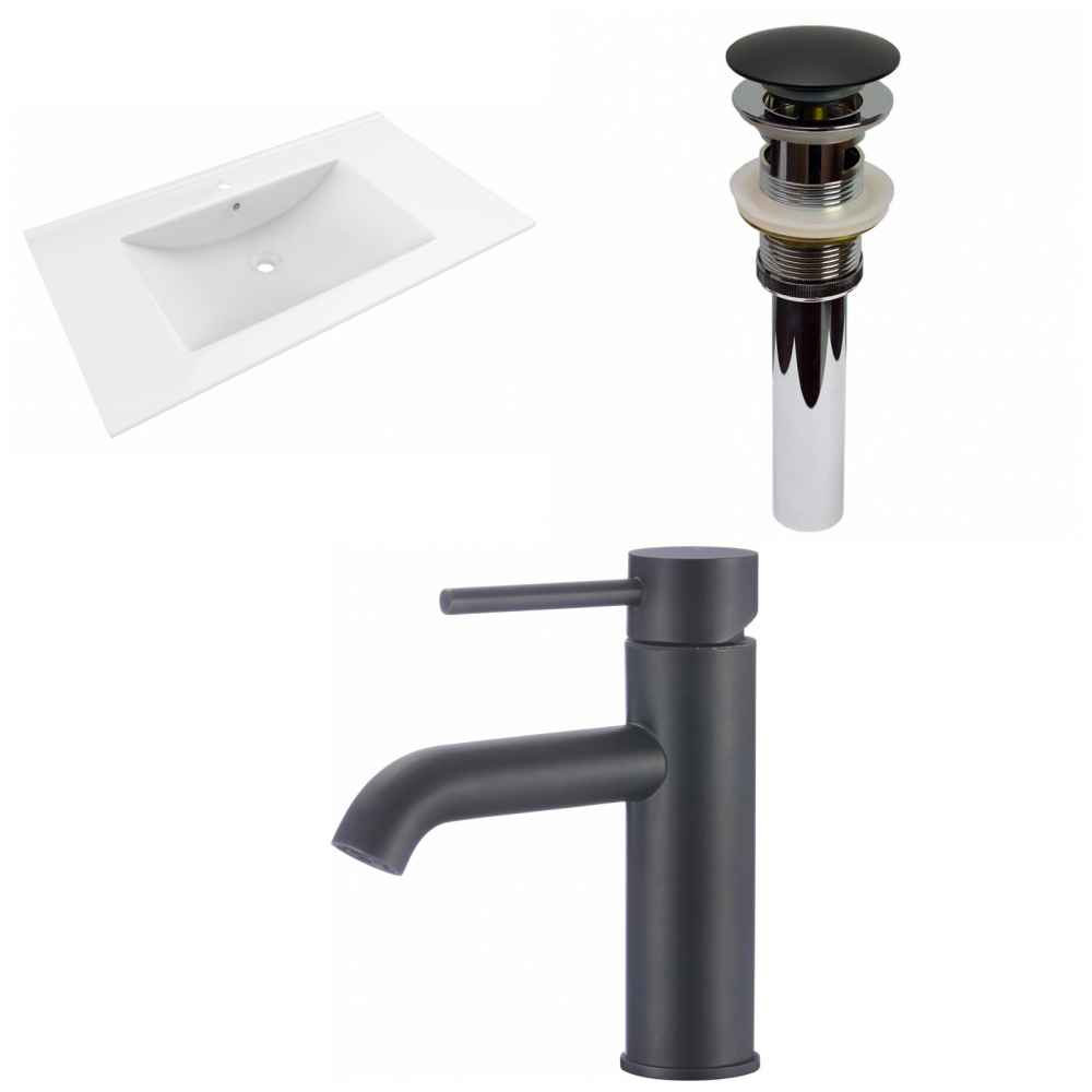 35.5-in. W 1 Hole Ceramic Top Set In White Color - Overflow Drain Incl.