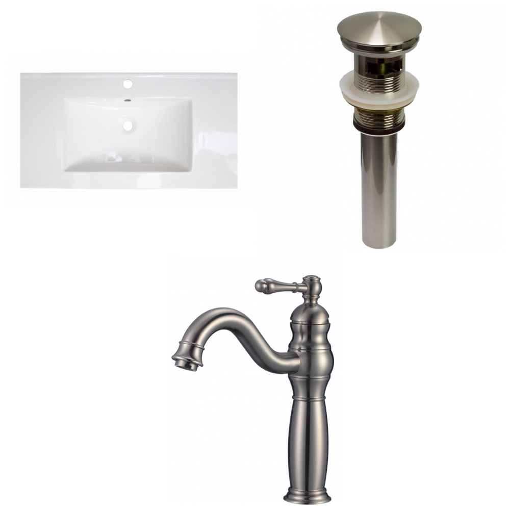 32-in. W 1 Hole Ceramic Top Set In White Color - Overflow Drain Incl.