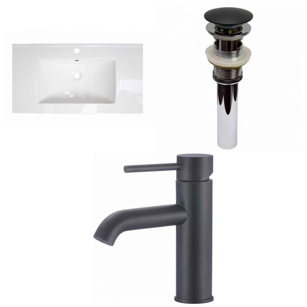 32-in. W 1 Hole Ceramic Top Set In White Color - Overflow Drain Incl.
