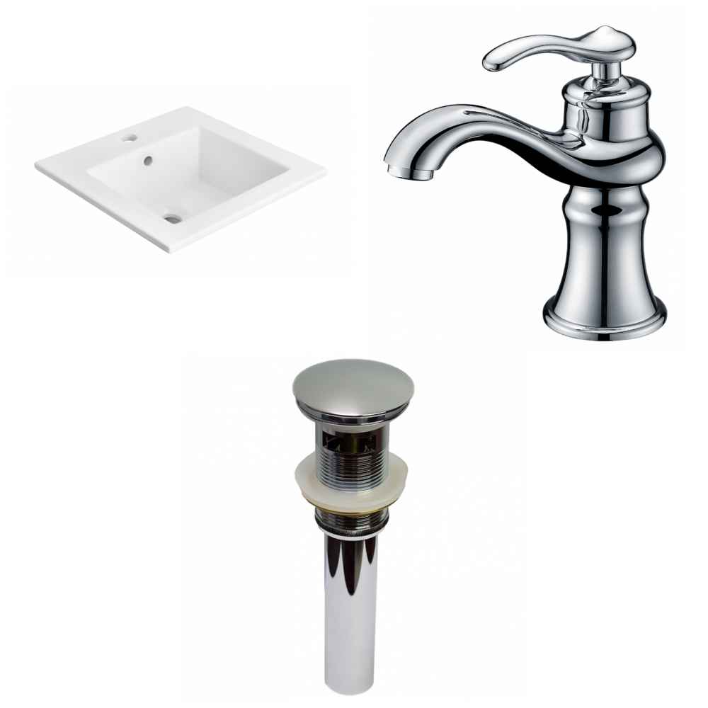 21-in. W 1 Hole Ceramic Top Set In White Color - Overflow Drain Incl.