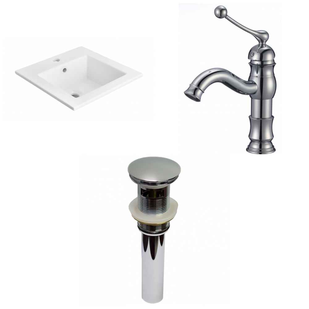 21-in. W 1 Hole Ceramic Top Set In White Color - Overflow Drain Incl.