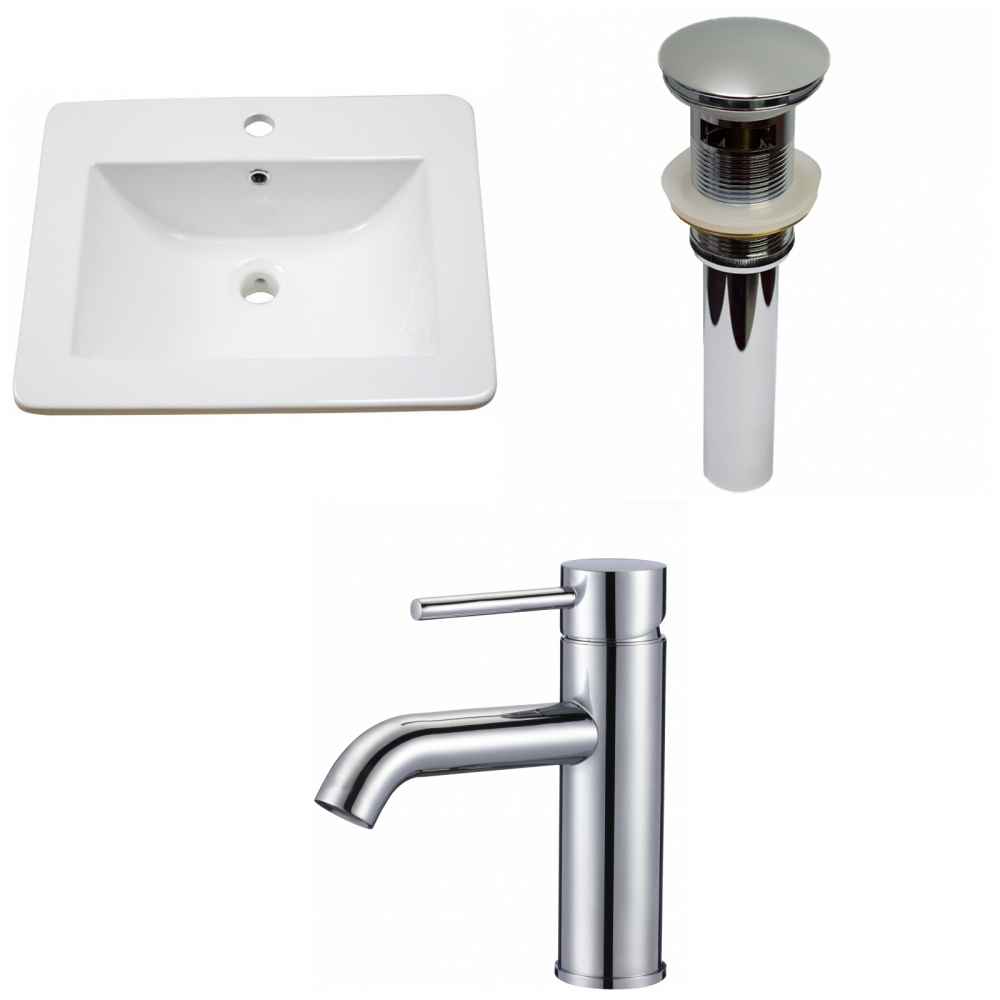 21-in. W 1 Hole Ceramic Top Set In White Color - Overflow Drain Incl.