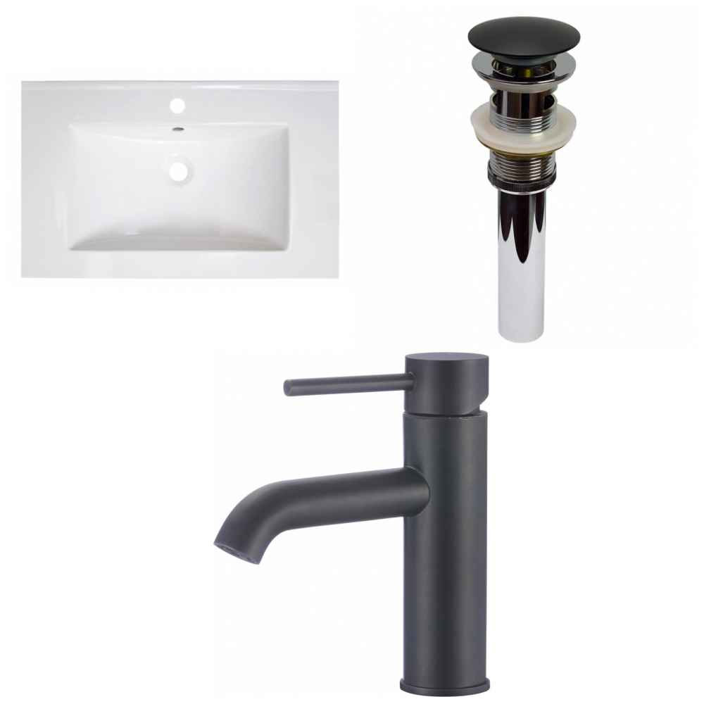 30-in. W 1 Hole Ceramic Top Set In White Color - Overflow Drain Incl.