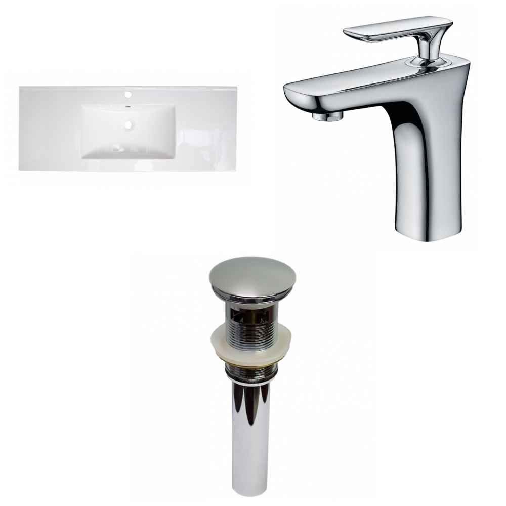 39.75-in. W 1 Hole Ceramic Top Set In White Color - Overflow Drain Incl.