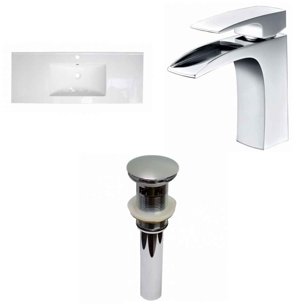 39.75-in. W 1 Hole Ceramic Top Set In White Color - Overflow Drain Incl.