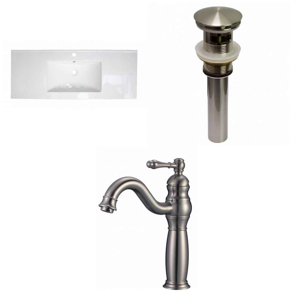 39.75-in. W 1 Hole Ceramic Top Set In White Color - Overflow Drain Incl.