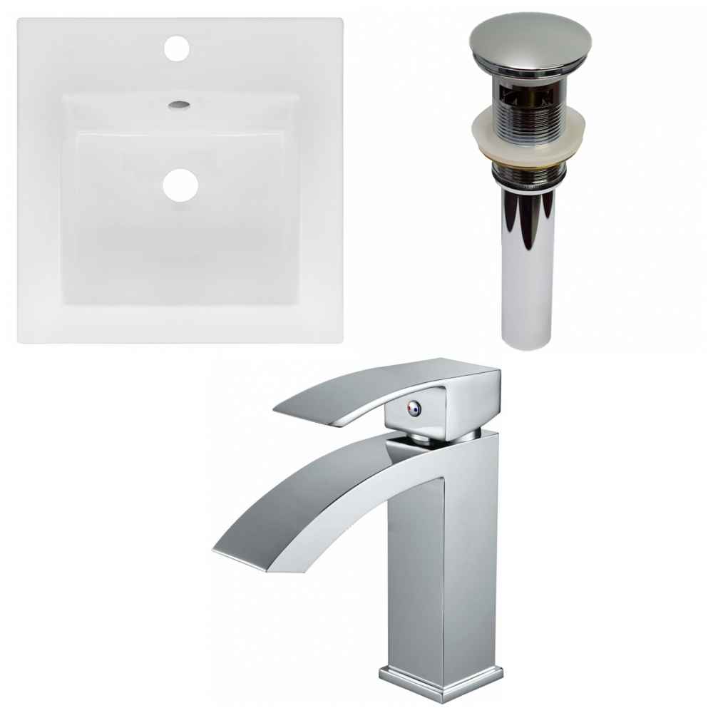 16.5-in. W 1 Hole Ceramic Top Set In White Color - Overflow Drain Incl.