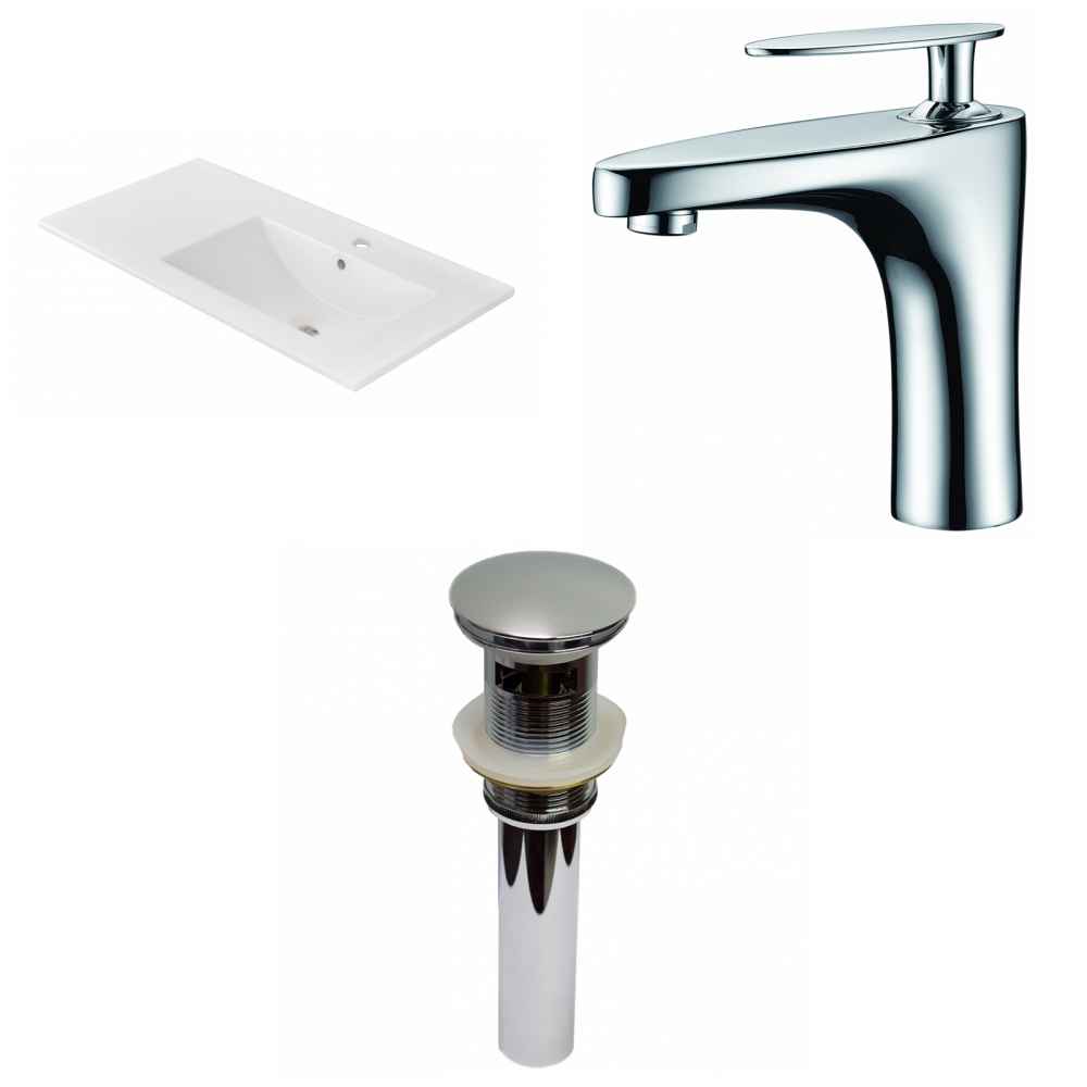 35.5-in. W 1 Hole Ceramic Top Set In White Color - Overflow Drain Incl.
