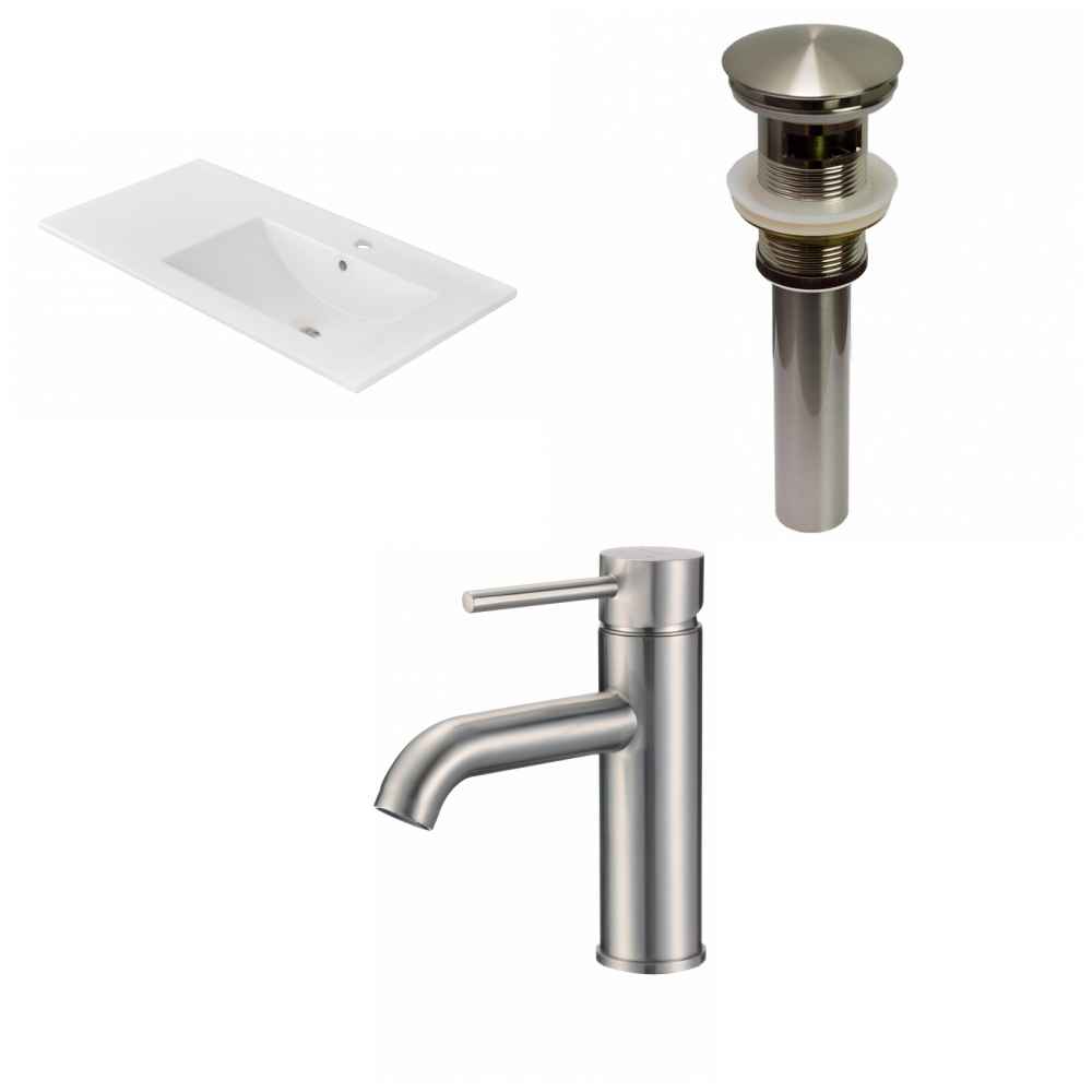 35.5-in. W 1 Hole Ceramic Top Set In White Color - Overflow Drain Incl.