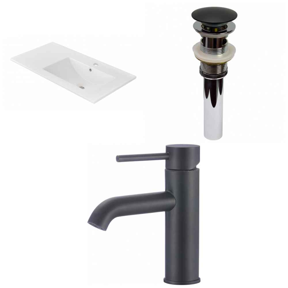 35.5-in. W 1 Hole Ceramic Top Set In White Color - Overflow Drain Incl.