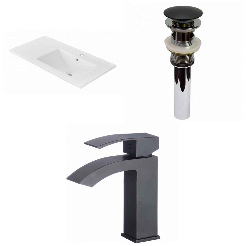 35.5-in. W 1 Hole Ceramic Top Set In White Color - Overflow Drain Incl.
