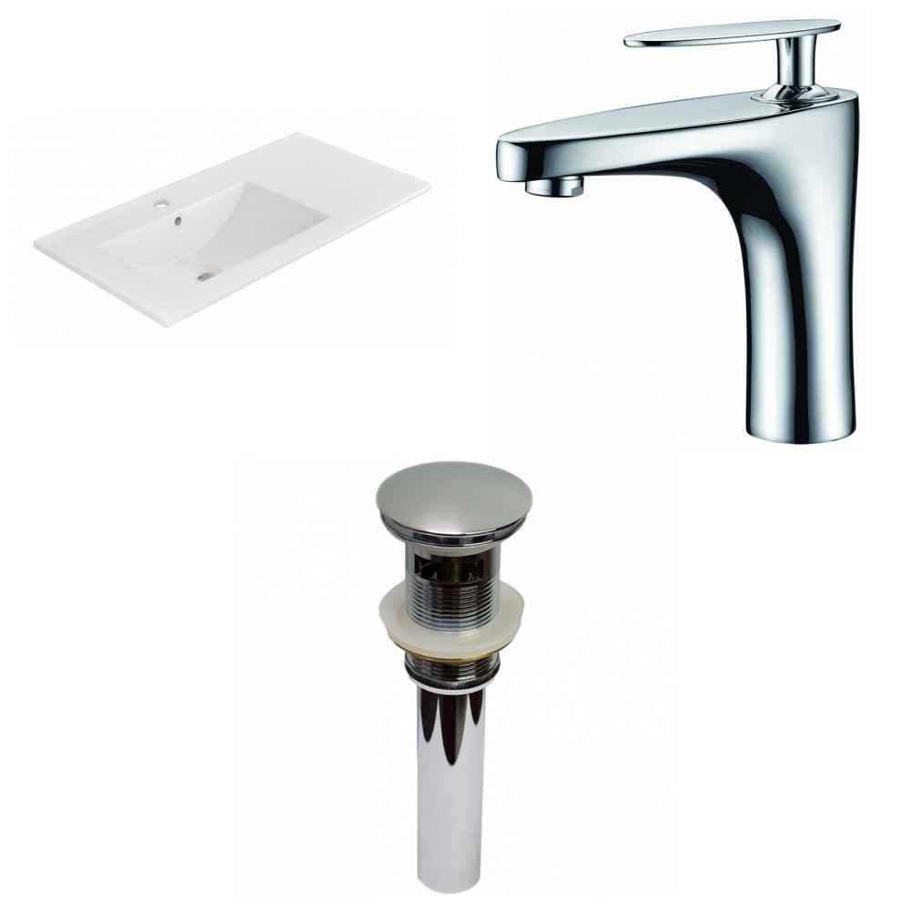 35.5-in. W 1 Hole Ceramic Top Set In White Color - Overflow Drain Incl.