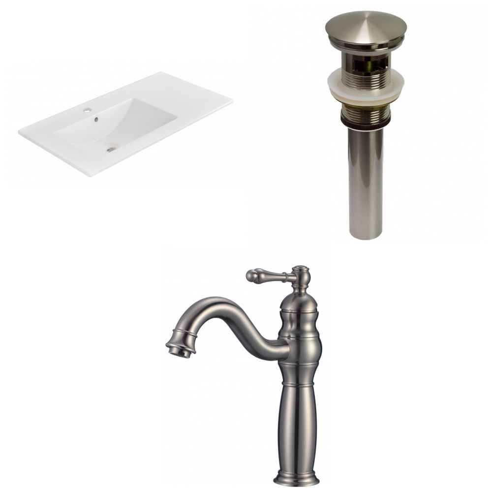 35.5-in. W 1 Hole Ceramic Top Set In White Color - Overflow Drain Incl.