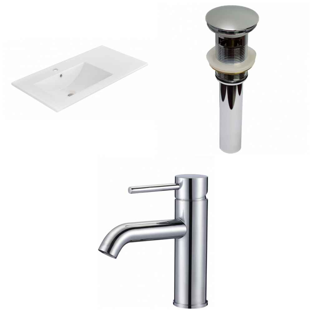 35.5-in. W 1 Hole Ceramic Top Set In White Color - Overflow Drain Incl.