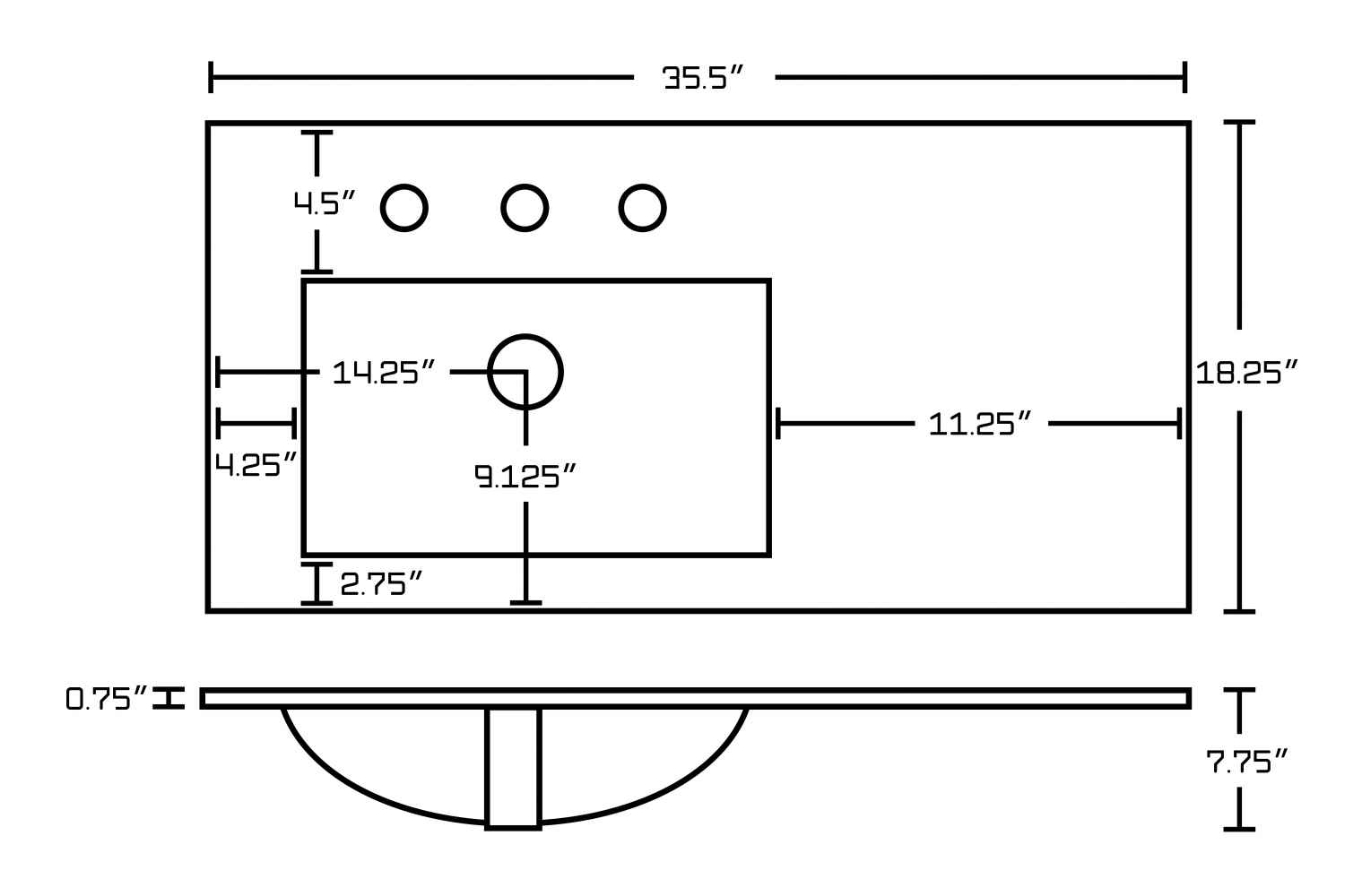 35.5-in. W 3H8-in. Ceramic Top Set In White Color - Overflow Drain Incl.