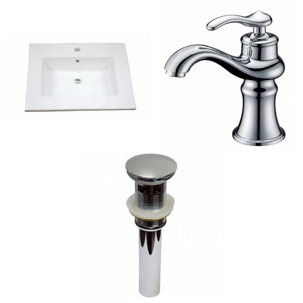 25-in. W 1 Hole Ceramic Top Set In White Color - Overflow Drain Incl.