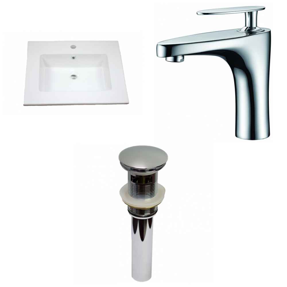 25-in. W 1 Hole Ceramic Top Set In White Color - Overflow Drain Incl.