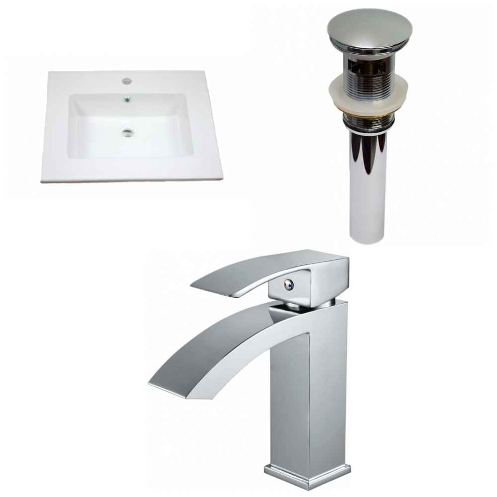 25-in. W 1 Hole Ceramic Top Set In White Color - Overflow Drain Incl.