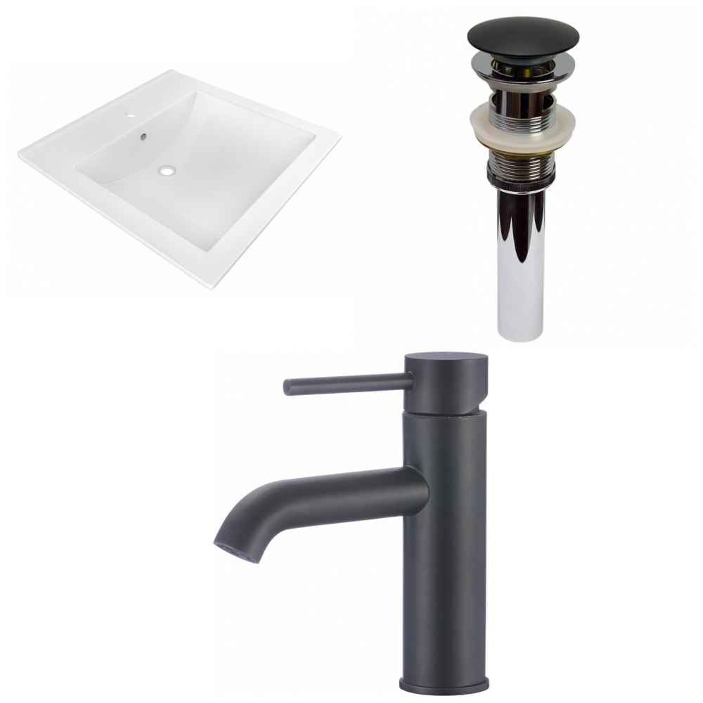 21.5-in. W 1 Hole Ceramic Top Set In White Color - Overflow Drain Incl.