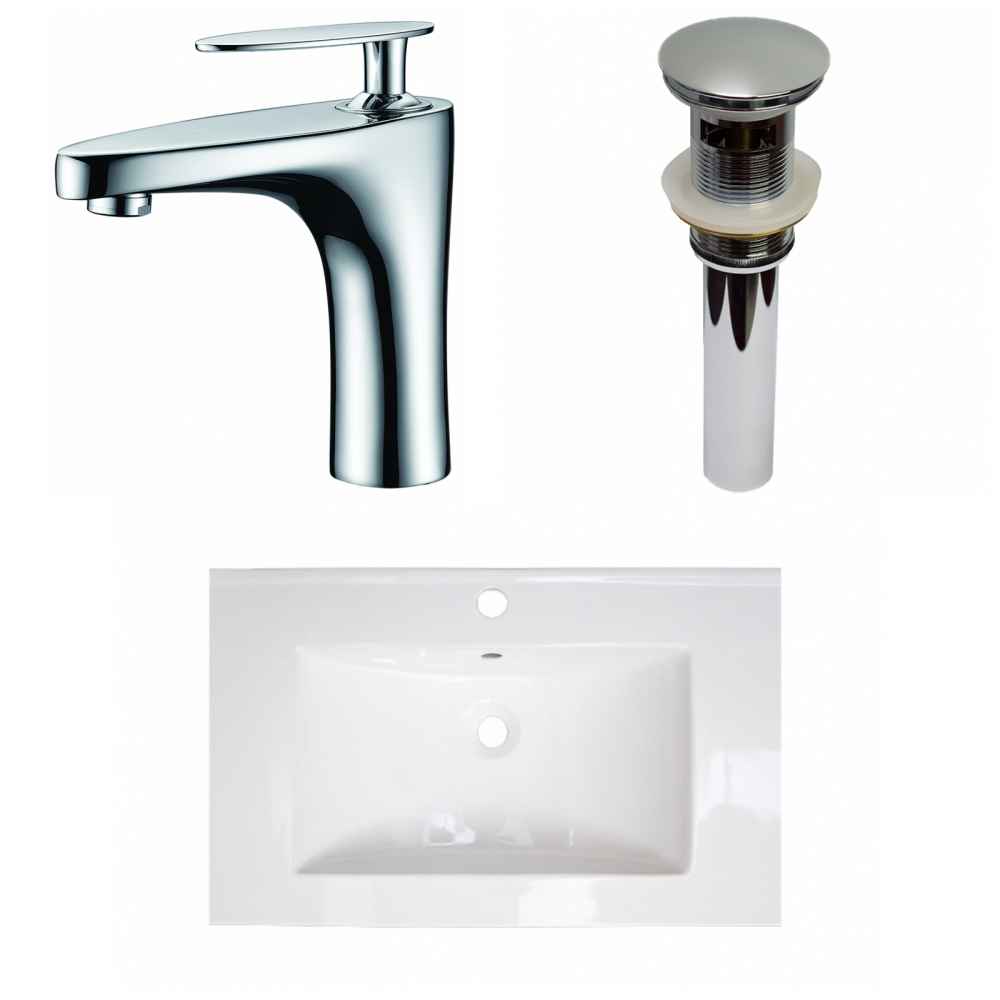 24-in. W 1 Hole Ceramic Top Set In White Color - Overflow Drain Incl.