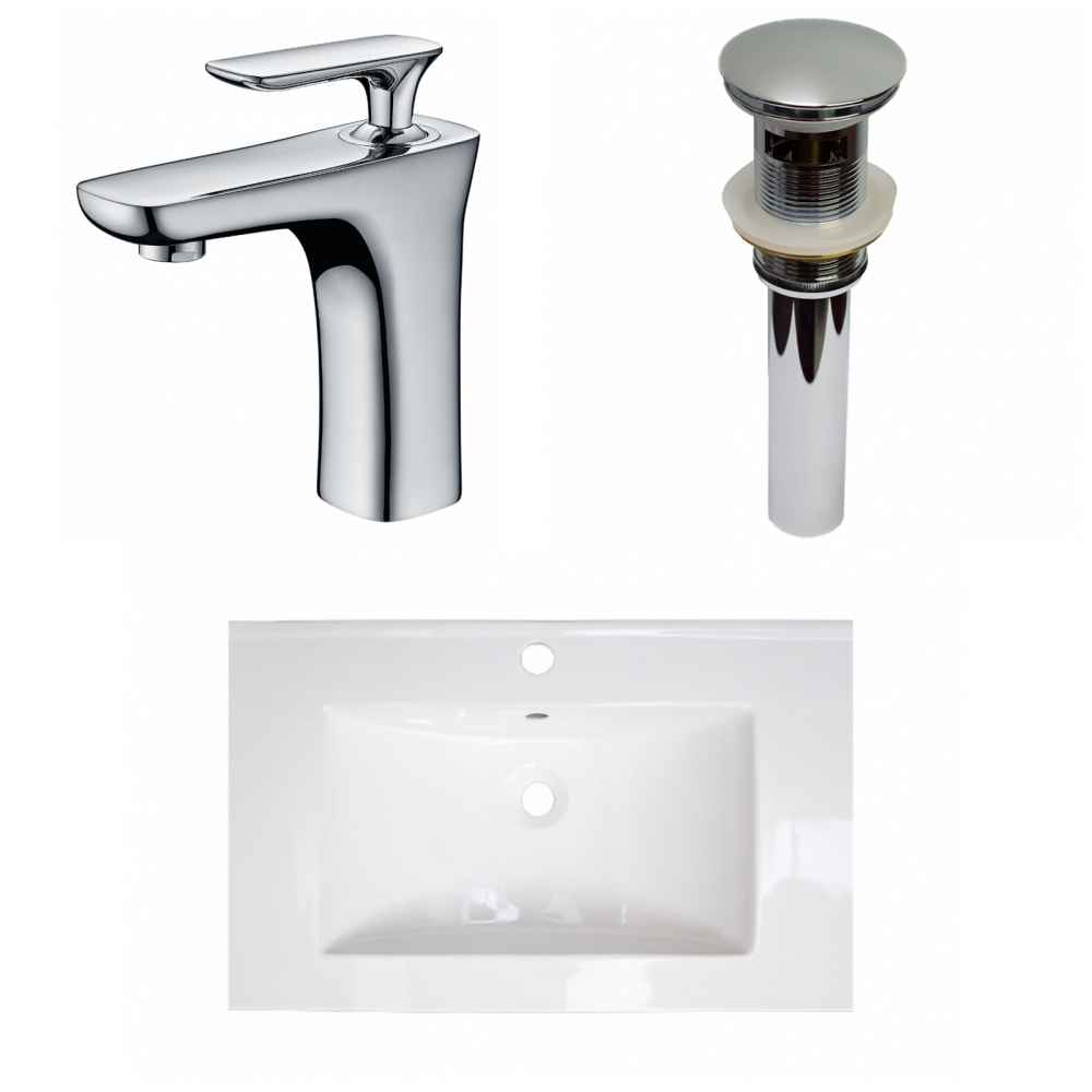 24-in. W 1 Hole Ceramic Top Set In White Color - Overflow Drain Incl.