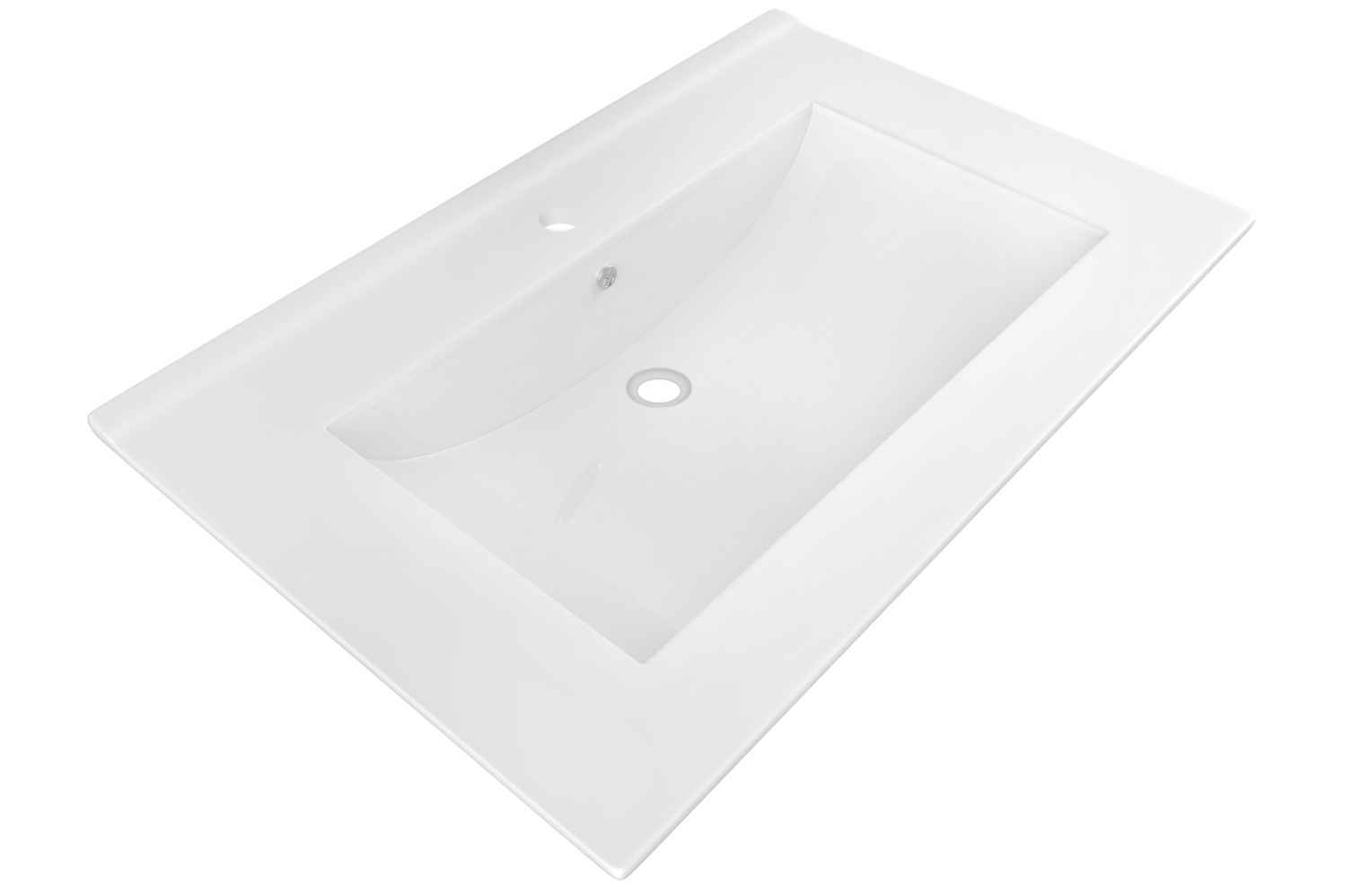 24-in. W 1 Hole Ceramic Top Set In White Color - Overflow Drain Incl.
