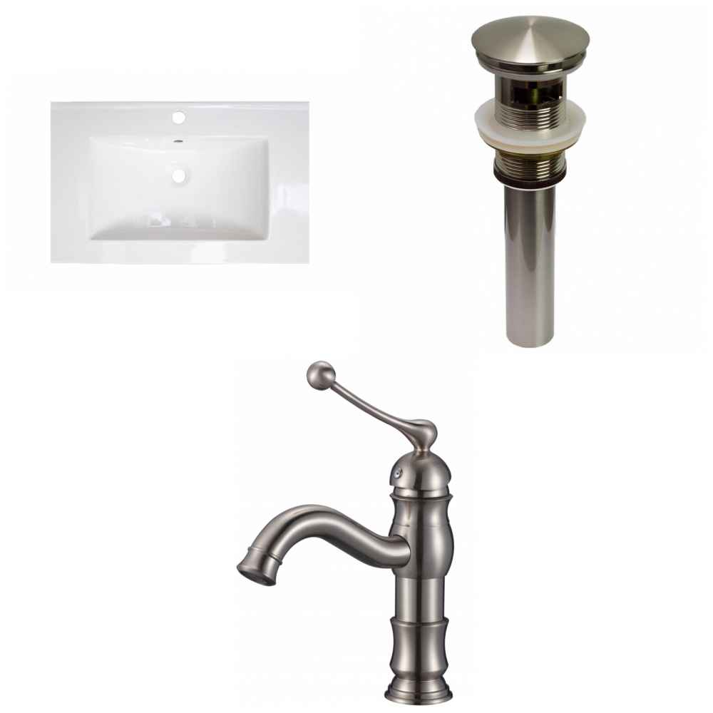 24-in. W 1 Hole Ceramic Top Set In White Color - Overflow Drain Incl.